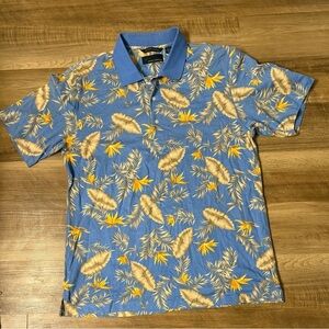 Greg Norman Shark Golf Polo Floral in Color Blue and Tan Brown Mens Size XL